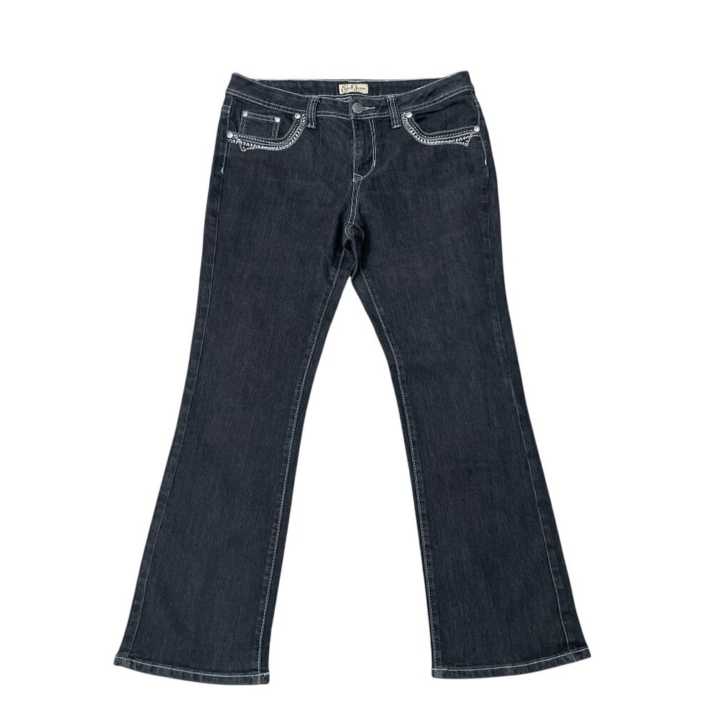 Earl Jeans Women’s Bootcut Rhinestone Trimmed Mid-Rise Denim Jeans Size 10P x 29
